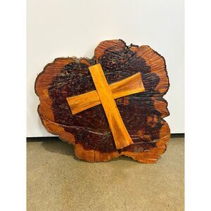 Rustic Wood Cross Wall Decor Live Edge Tree Slice Cabin Farmhouse